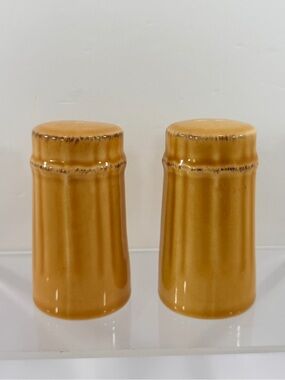 VTG Faux Bamboo WCL Ceramic Salt & Pepper Shakers Mustard Yellow Harvest Gold